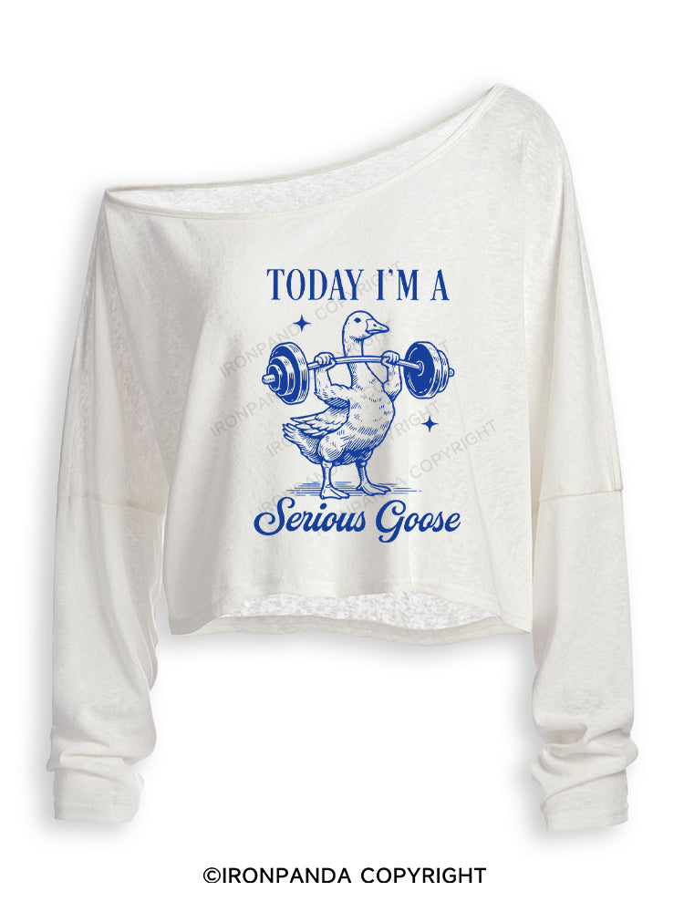 TODAY I'M A Serious Goose Off Shoulder Long Sleeve Crop Top