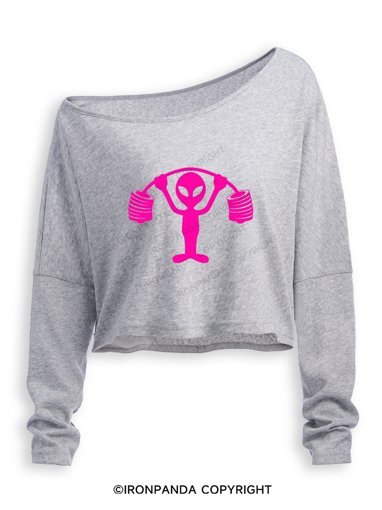 PINK ALIEN POWERLIFTING Off Shoulder Long Sleeve Crop Top