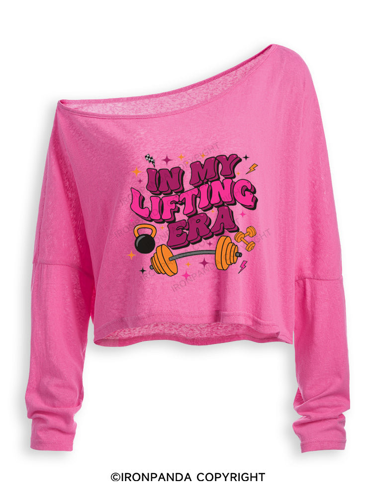 IN MY LIFTING ERA FITNESS GYM Off Shoulder Long Sleeve Crop Top