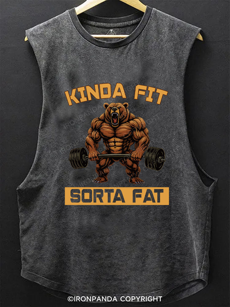 Kinda Fit Sorta Fat Funny Gym Bear Scoop Bottom Cotton Tank