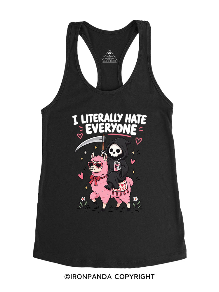 I LITERALLY HATE EVERYONE Grim Reaper Llama Halloween Gym Racerback Tank