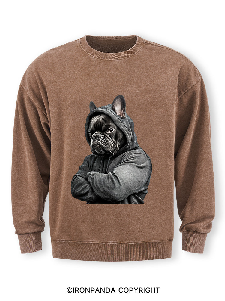Muscular French bulldog Washed Sweatshirt
