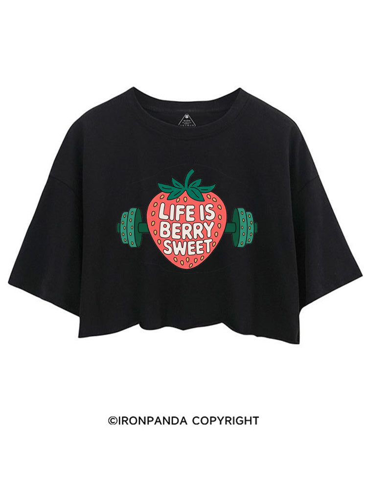LIFE IS BERRY STRONG STRAWBERRY CROP TOPS