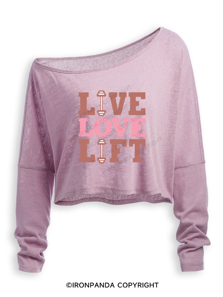 LIVE LOVE LIFT WORKOUT Off Shoulder Long Sleeve Crop Top