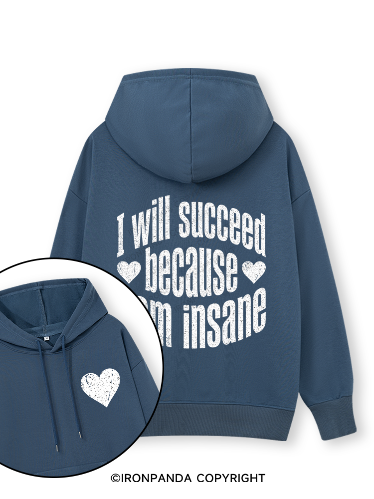I WILL SUCCEED BECAUSE I AM INSANE Double-Sided Printed Classic Gym Hoodie