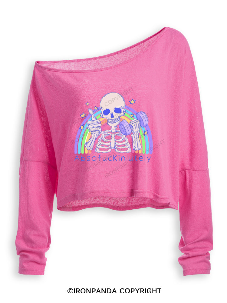 ABSOFUCKINLUTELY GYM SKELETON Off Shoulder Long Sleeve Crop Top