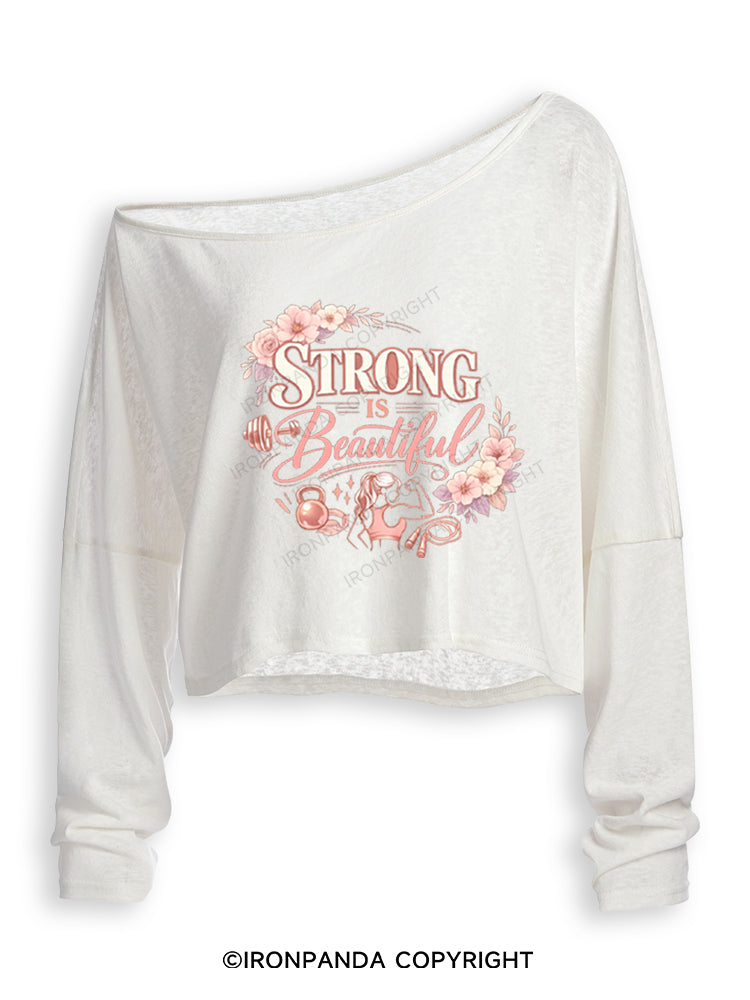 Strong Is Beautiful Floral Off Shoulder Long Sleeve Crop Top