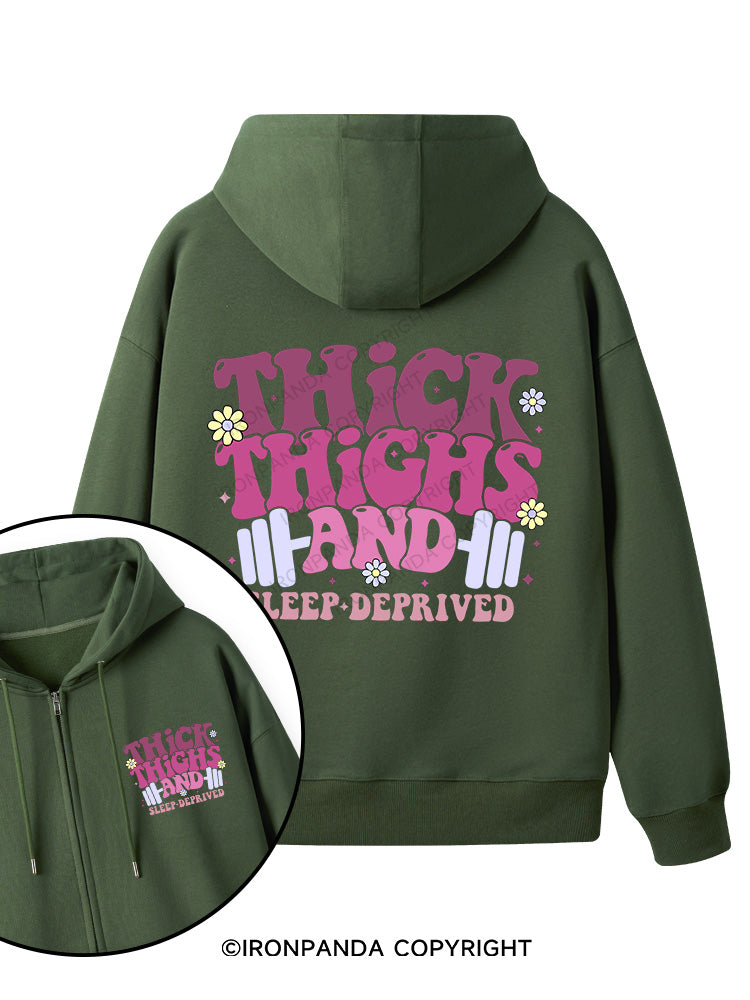 Thick Thighs And Sleep Deprived Double-Sided Printed Fleece Zip Up Hoodie