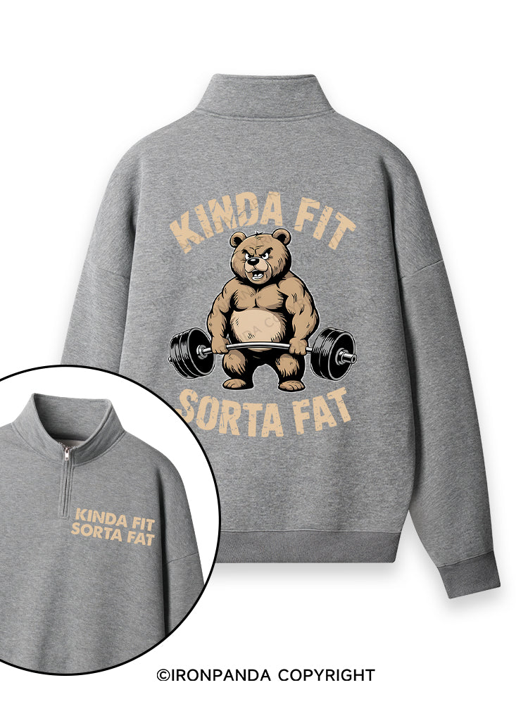 KINDA FIT SORTA FAT BEAR WEIGHTLIFTING Double-Sided Printed Quarter-Zip Fleece Sweatshirt