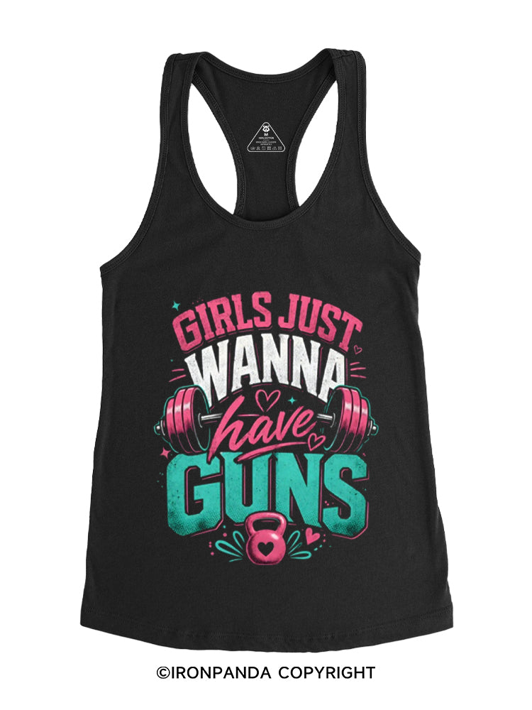 GIRLS JUST WANNA HAVE GUNS WORKOUT Gym Racerback Tank