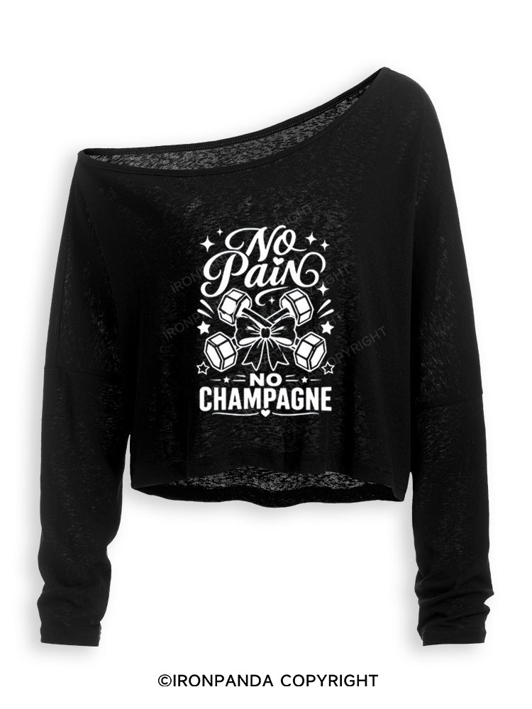NO PAIN NO CHAMPAGNE Off Shoulder Long Sleeve Crop Top