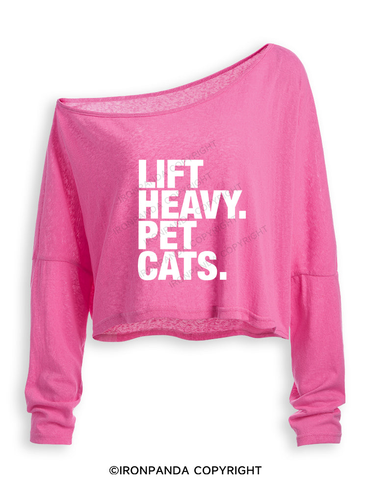 LIFT HEAVY PET CATS Off Shoulder Long Sleeve Crop Top