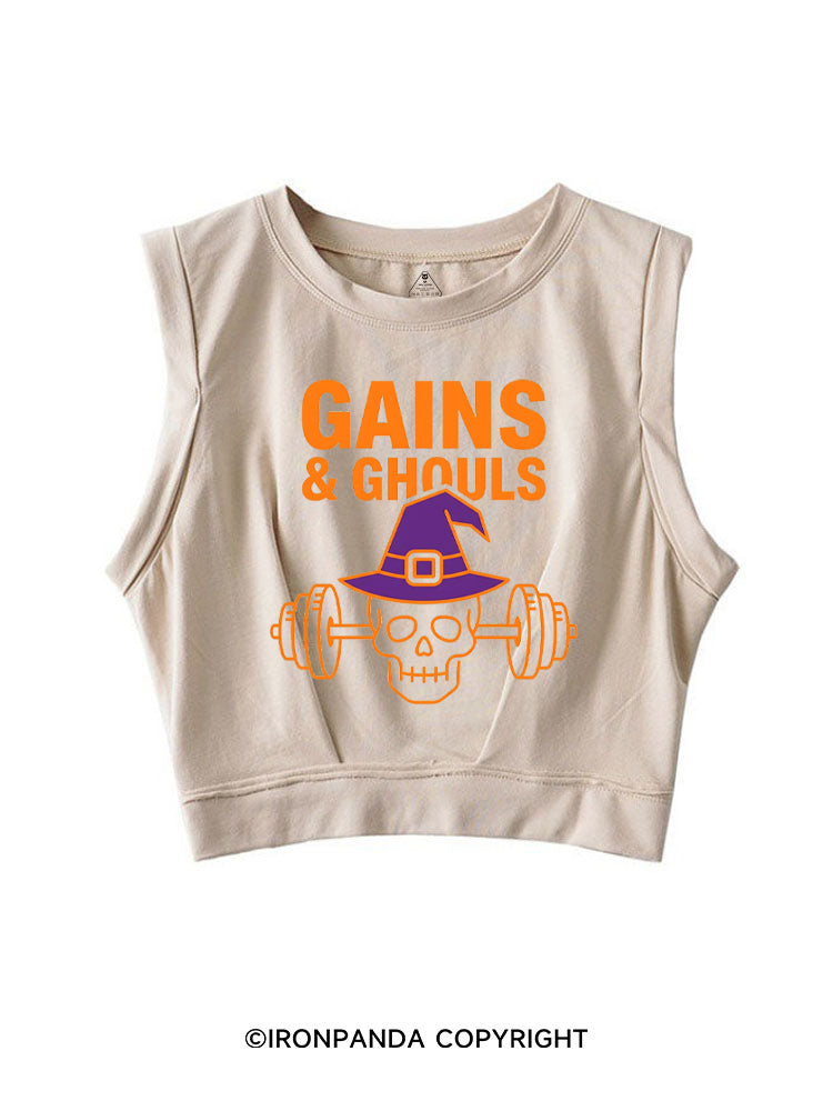 GAINS & GHOULS SKELETON SLEEVELESS CROP TOPS