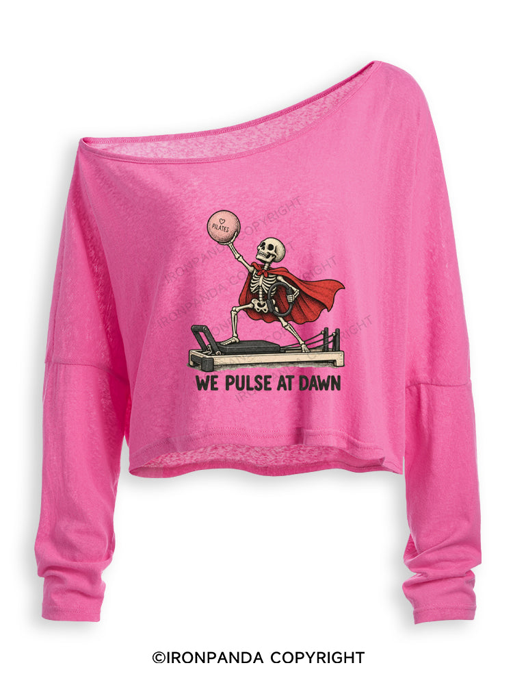 WE PULSE AT DAWN Off Shoulder Long Sleeve Crop Top