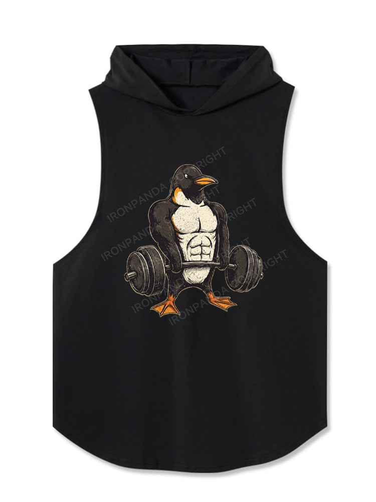 Muscular Penguin Deadlifting Heavy Hooded Tank