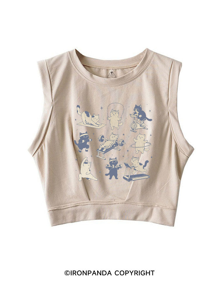 CUTE CAT LIFTING CLUB SLEEVELESS CROP TOPS