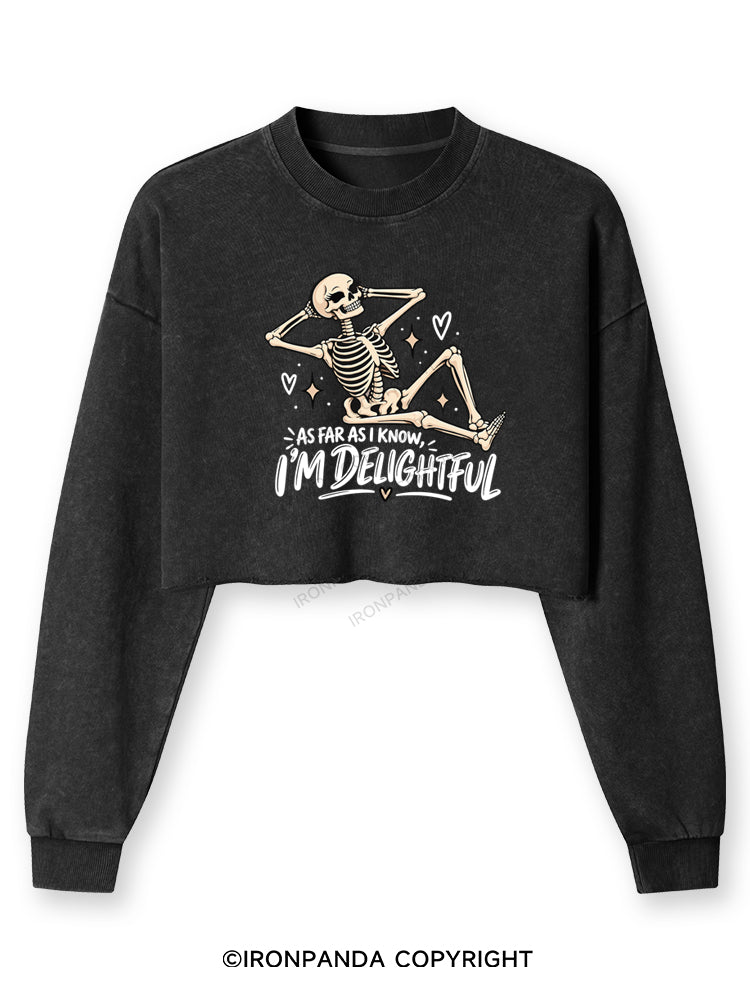 AS FAR AS I KNOW, I'M DELIGHTFUL Washed Long-Sleeve Crop Top