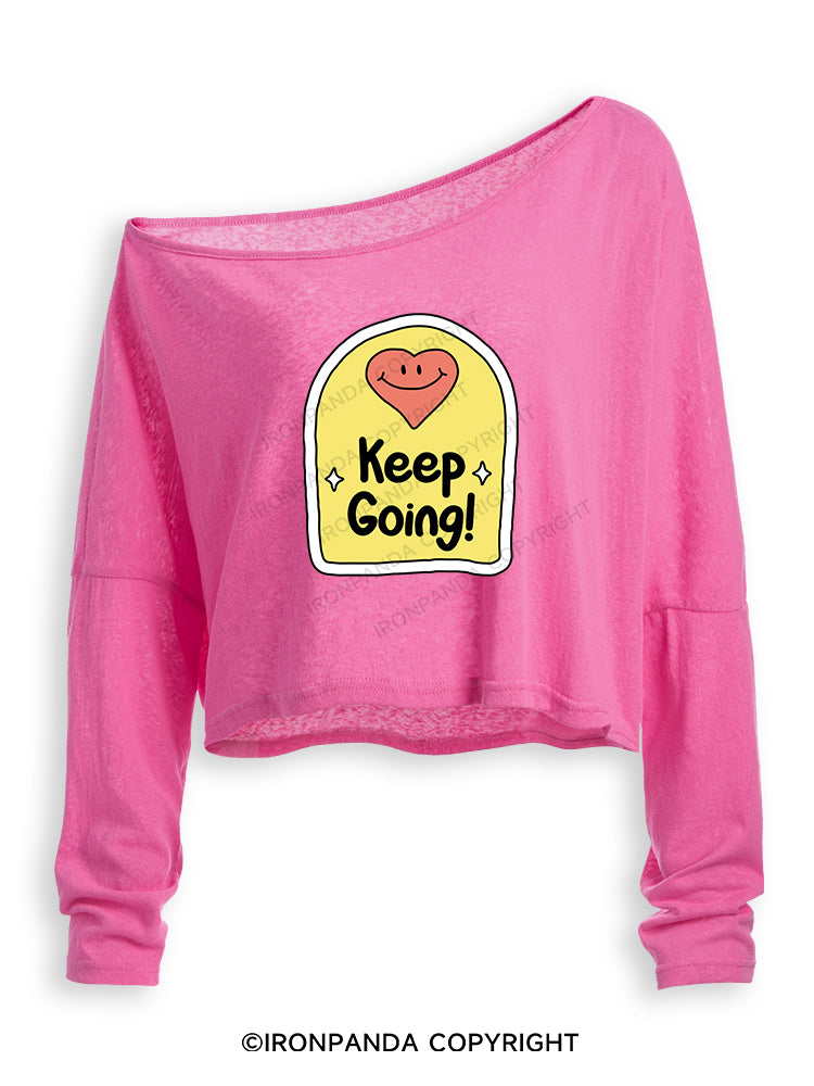 KEEP GOING! Off Shoulder Long Sleeve Crop Top