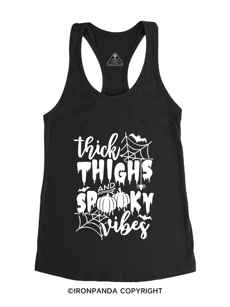 THICK THIGHS AND SPOOKY VIBES PUMPKIN HALLOWEEN Gym Racerback Tank