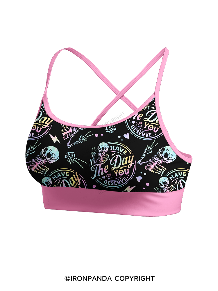 HAVE THE DAY YOU DESERVE SKULL Printed 2 Piece Yoga Shorts Set