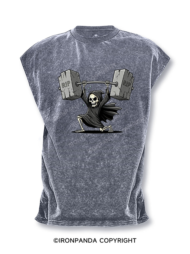 Gym Reaper Skeleton Dark Humor Cut Off Tank