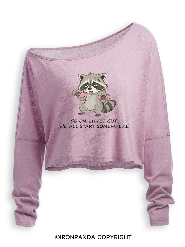 Go On Little Guy We All Start Somewhere Off Shoulder Long Sleeve Crop Top
