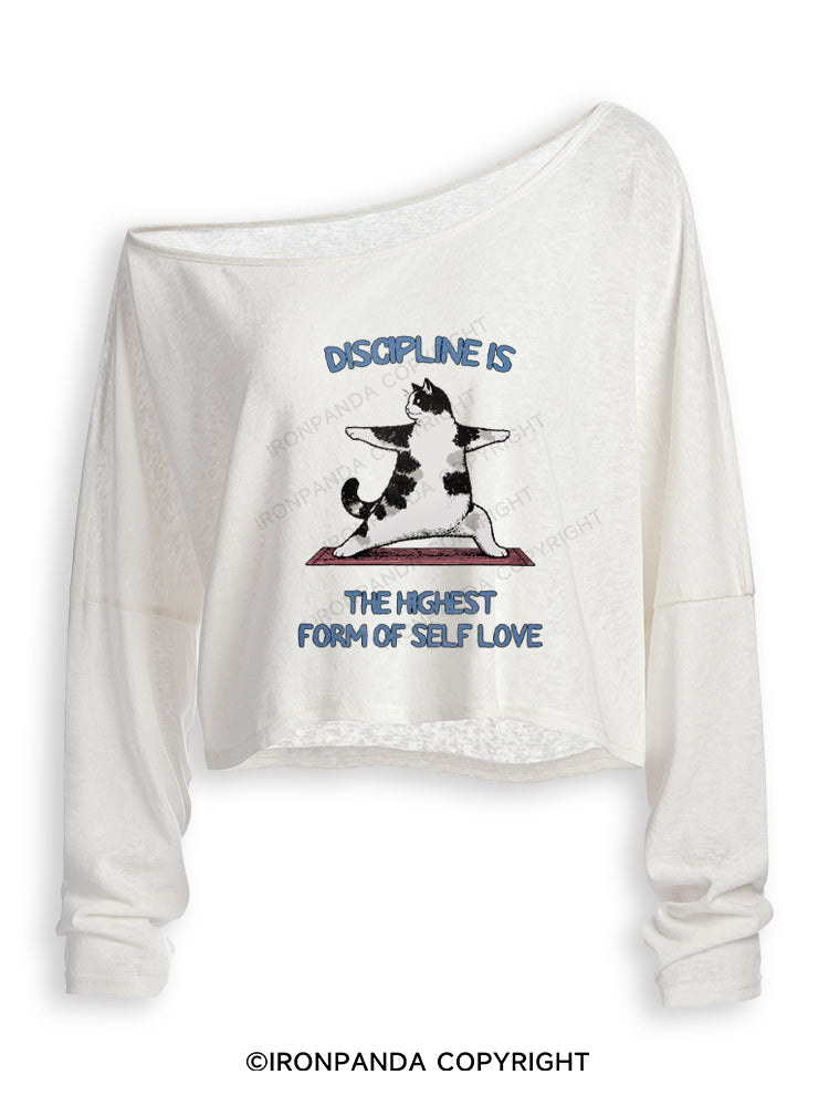 DISCIPLINE IS THE HIGHEST FORM OF SELF LOVE Off Shoulder Long Sleeve Crop Top