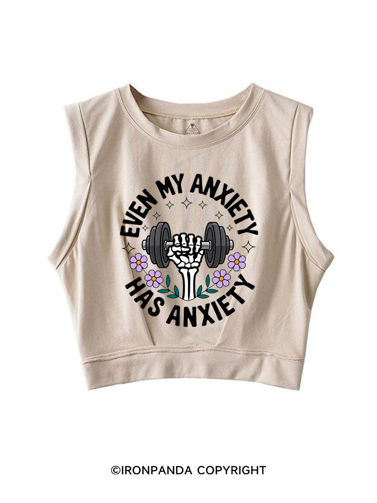 EVEN MY ANXIETY HAS ANXIETY SKELETON SLEEVELESS CROP TOPS