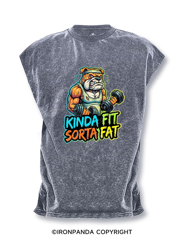 Kinda Fit Sorta Fat Funny Bulldog Weightlifting Cut Off Tank