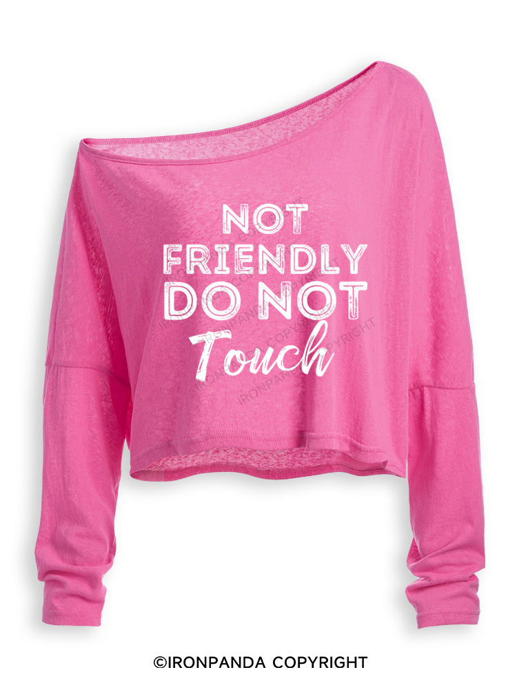 NOT FRIENDLY DO NOT TOUCH Off Shoulder Long Sleeve Crop Top