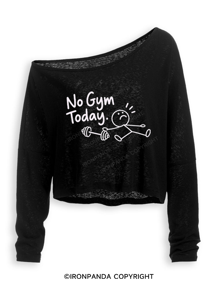 No Gym Today Off Shoulder Long Sleeve Crop Top