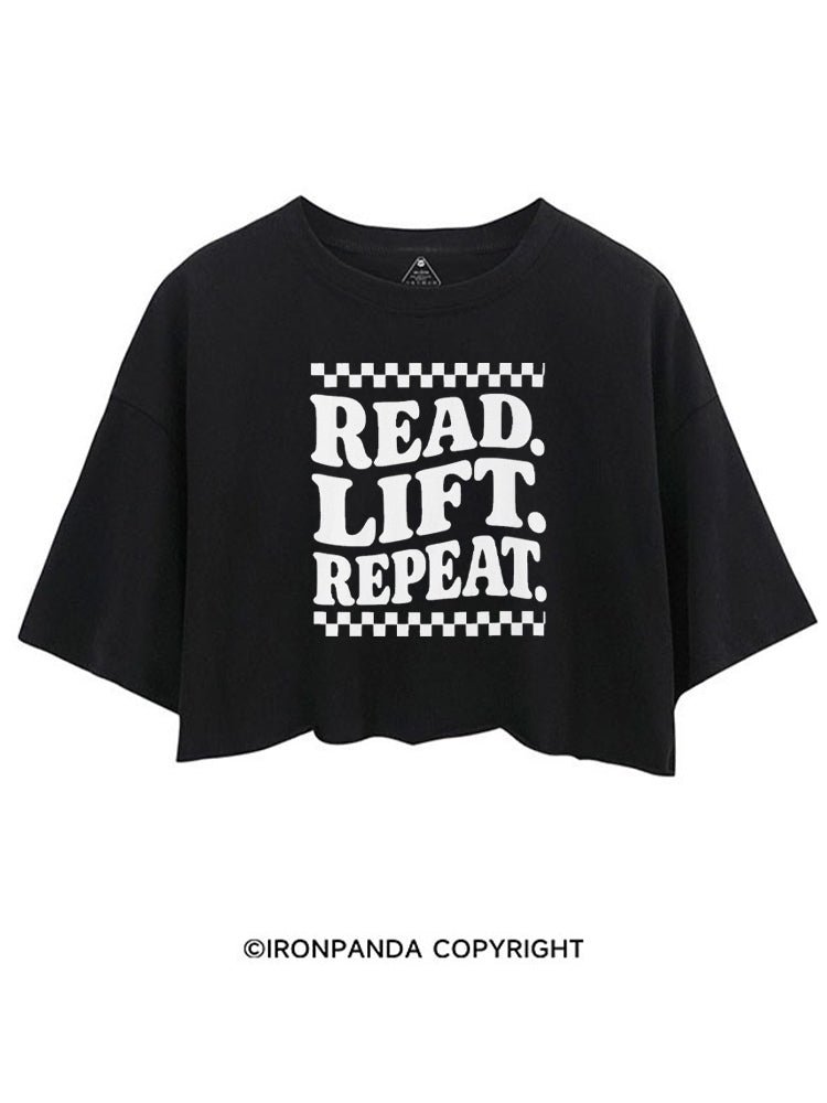 READ LIFT REPEAT BOOKISH GYM CROP TOPS
