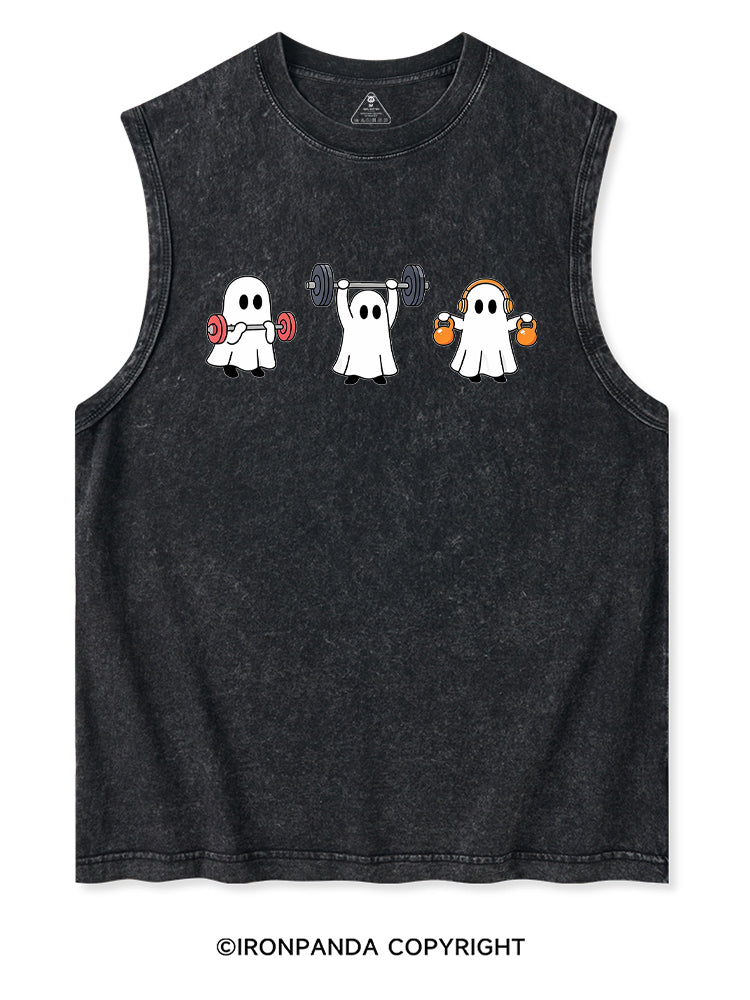 GHOST LIFTING WEIGHTS BARBELL GYM LOVERS Washed Tank