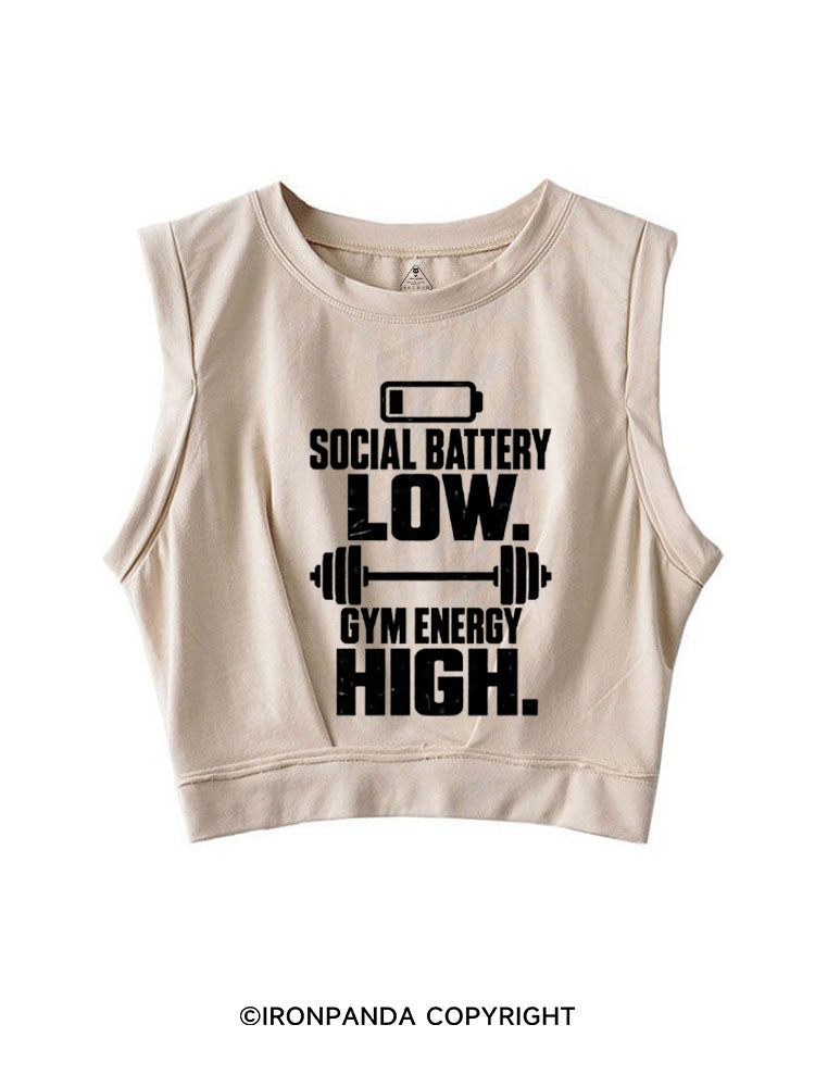 SOCIAL BATTERY LOW GYM ENERGY HIGH SLEEVELESS CROP TOPS