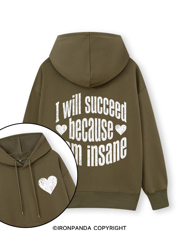 I WILL SUCCEED BECAUSE I AM INSANE Double-Sided Printed Classic Gym Hoodie