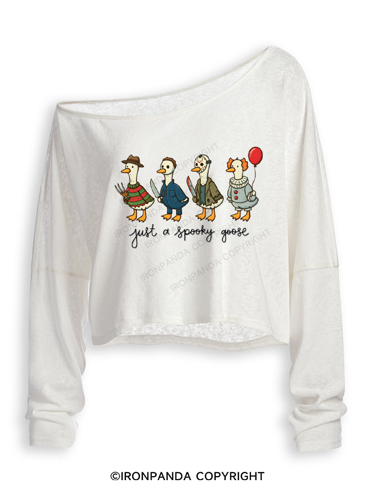 Spooky Goose just a spooky goose Off Shoulder Long Sleeve Crop Top