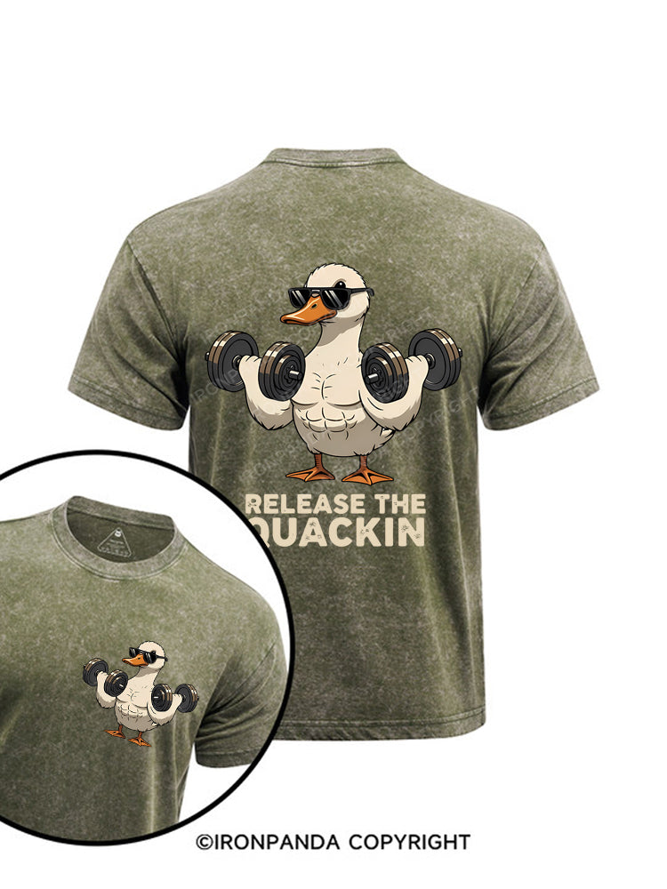 Release The Quackin Duck Dumbbells Printed Washed Gym Shirt