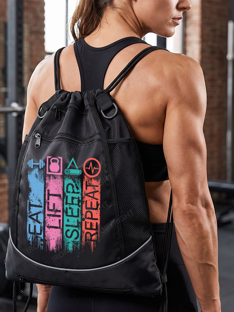 EAT,LIFT,SLEEP,REPEAT Gym Drawstring Bag