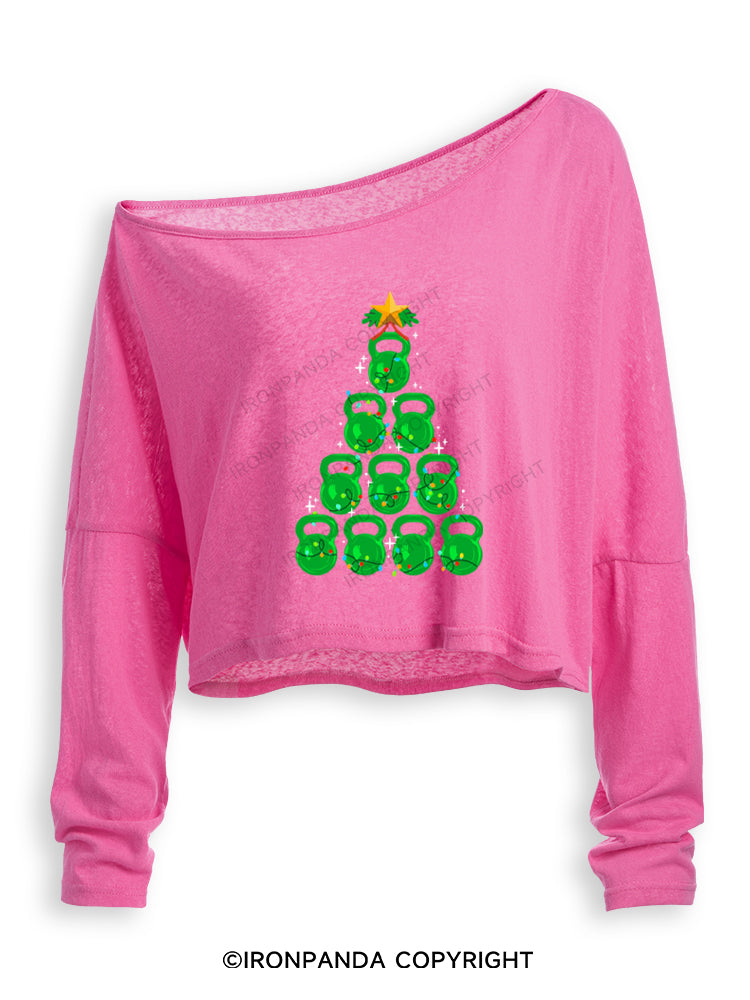 Kettlebell Christmas Tree Off Shoulder Long Sleeve Crop Top