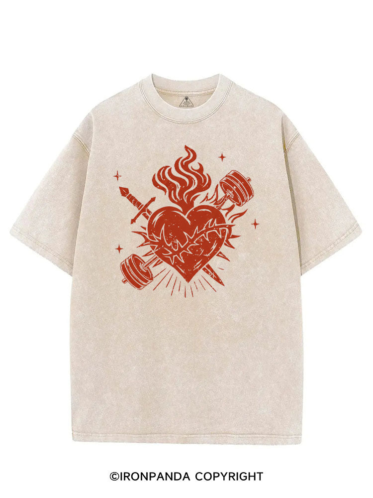 IRON HEART WITH FIRE VINTAGE GYM SHIRT