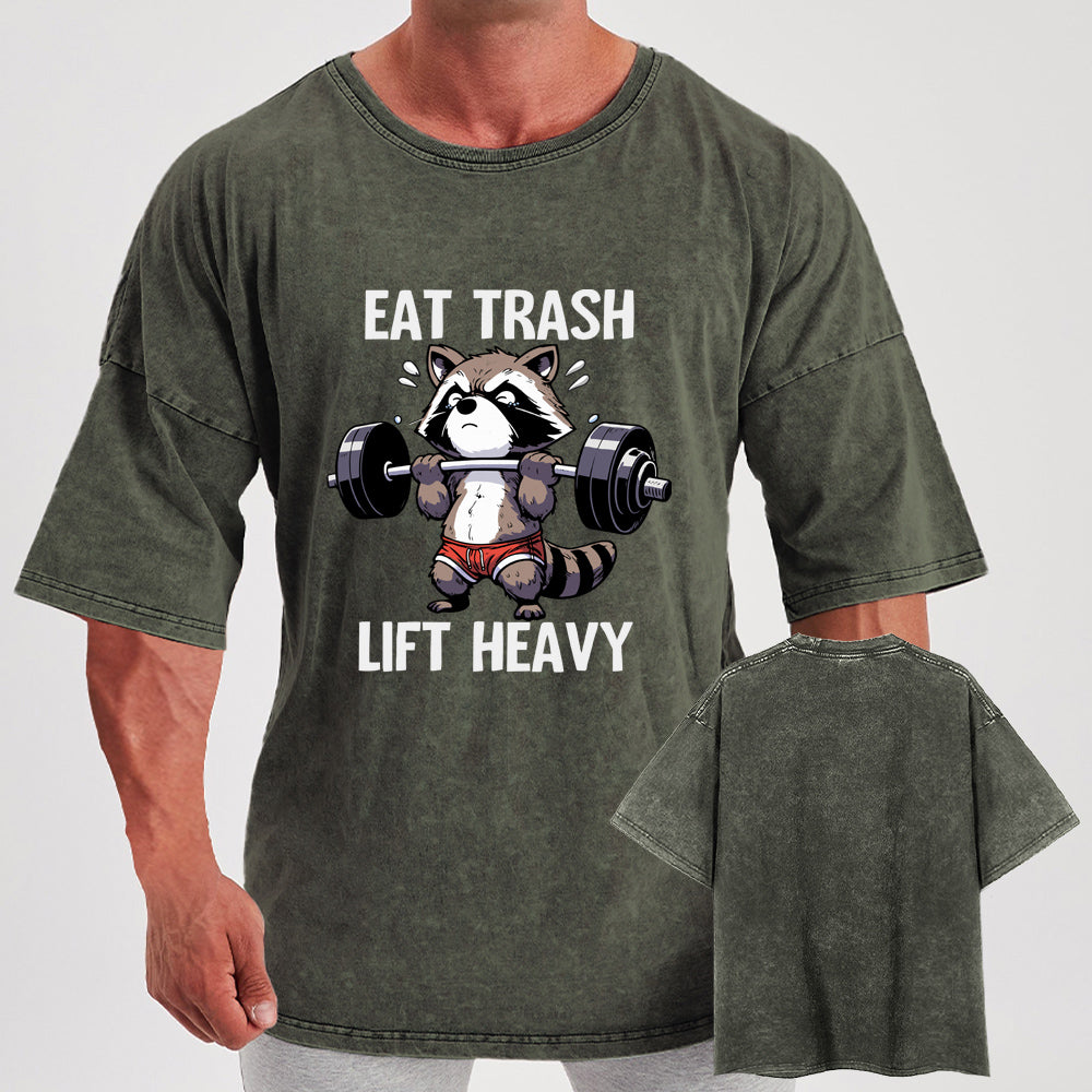 Eat Trash Lift Heavy Washed Gym Shirt