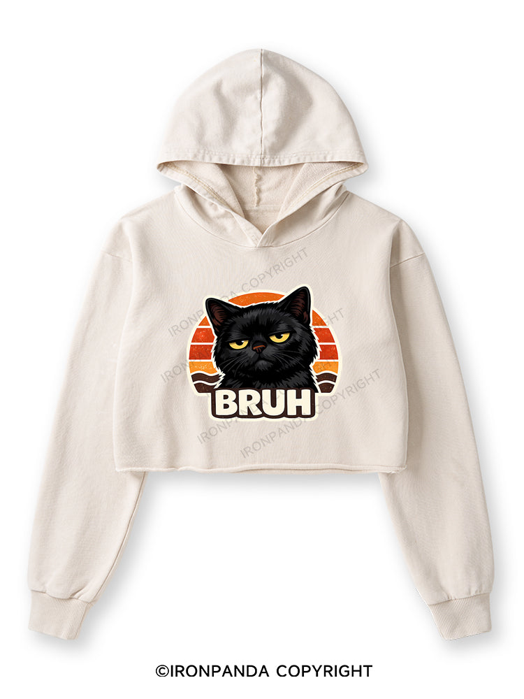 BRUH FUNNY CAT Washed Crop Hoodie
