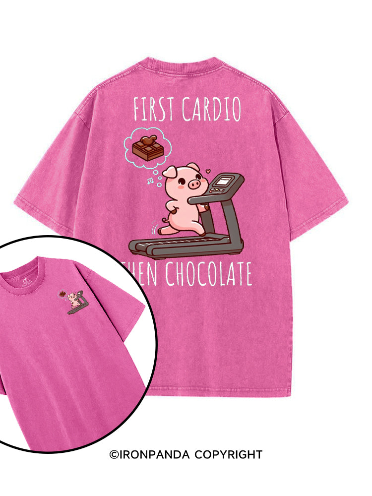 FIRST CARDIO THEN CHOCOLATE printed Gym Shirt