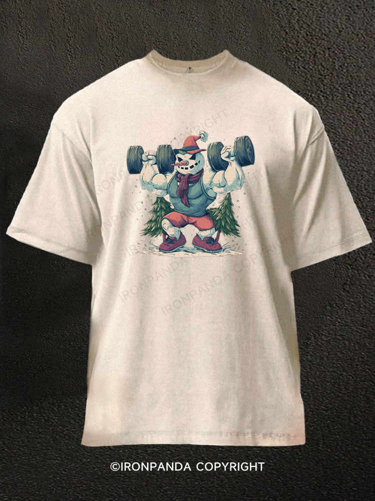 FUNNY GYM SNOWMAN Washed Gym Shirt