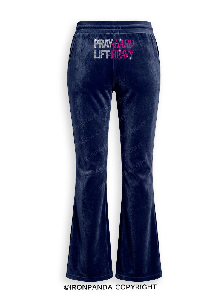 PRAY HARD # LIFT HEAVY GYM Rhinestone Velvet Tracksuit Set
