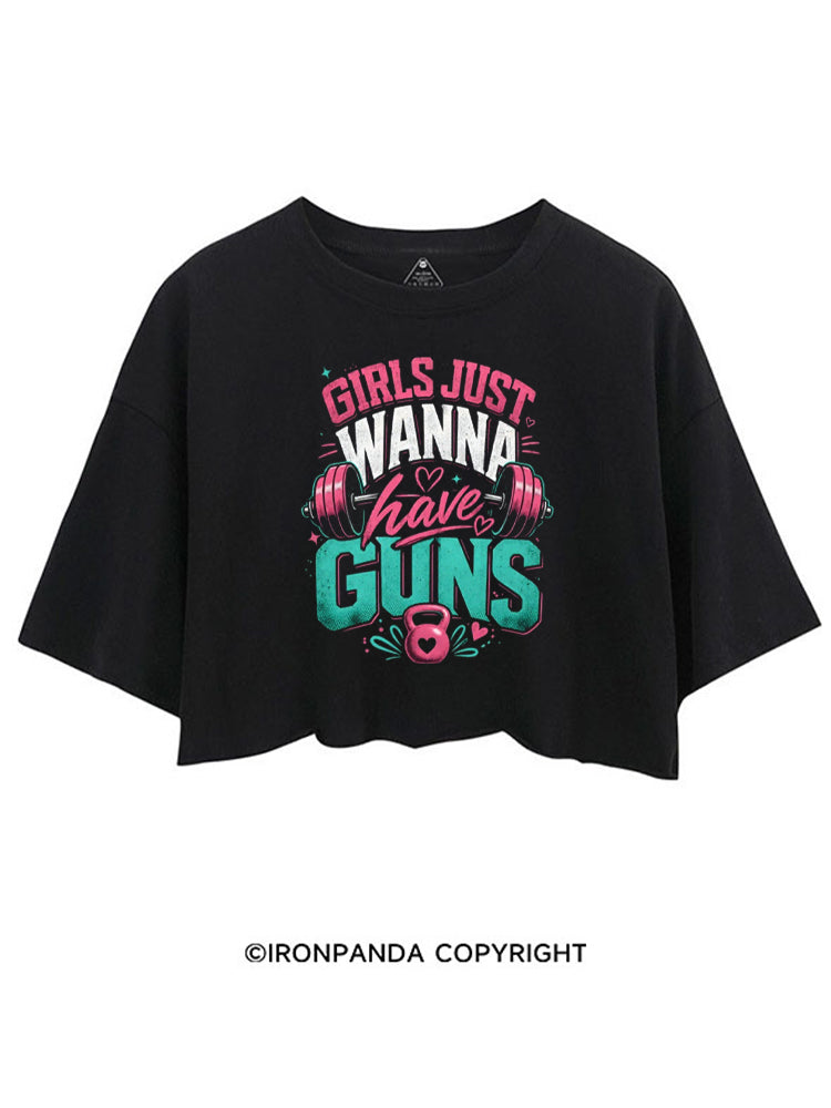 GIRLS JUST WANNA HAVE GUNS WORKOUT CROP TOPS
