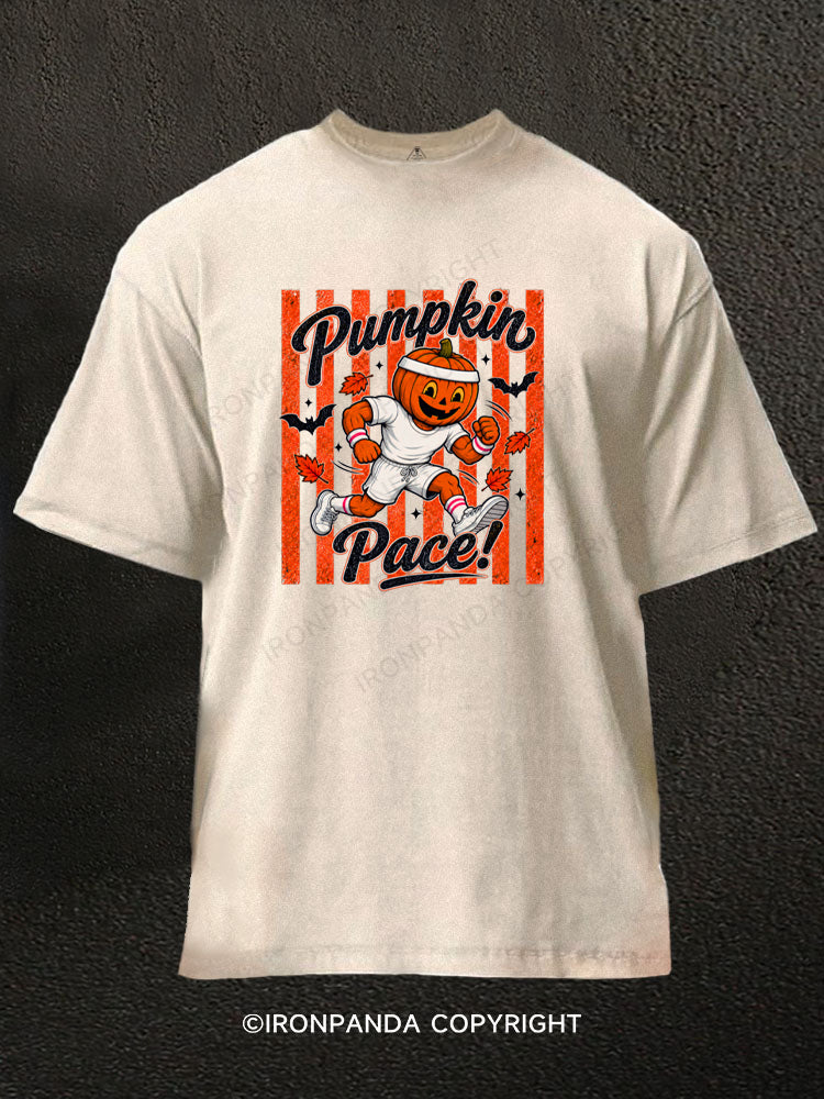 Halloween Pumpkin Running Washed Gym Shirt