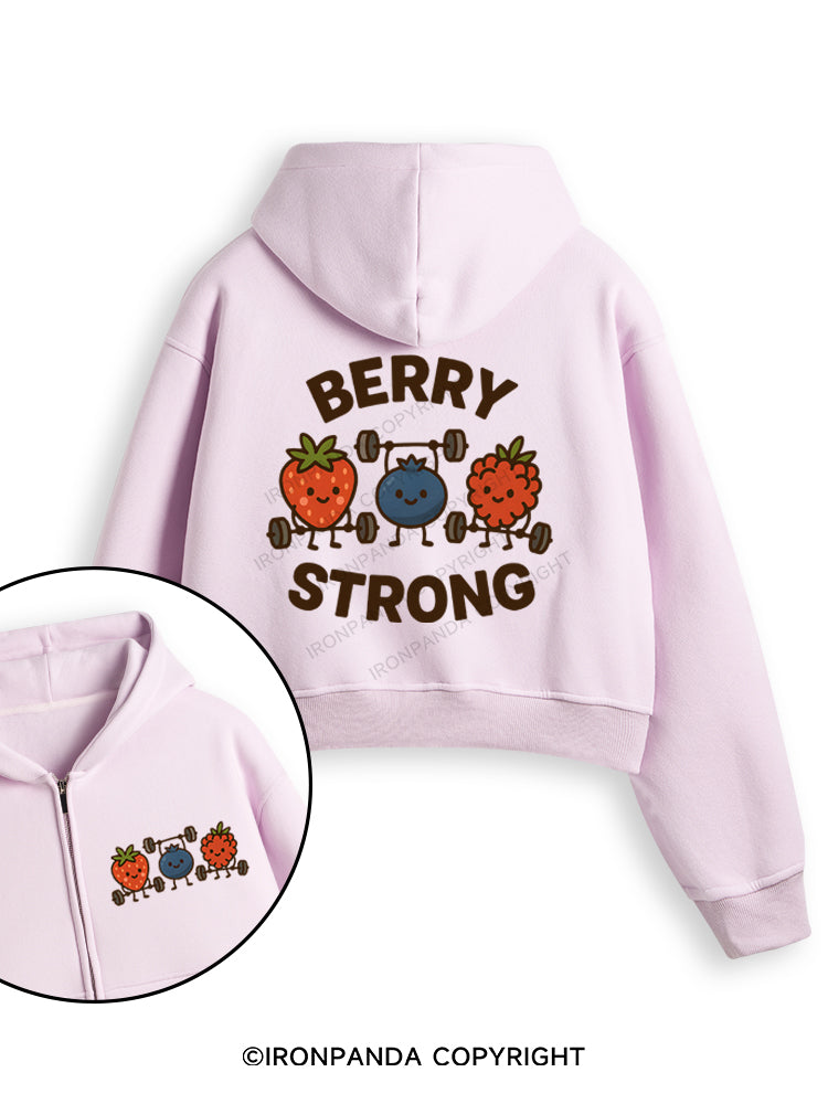 BERRY STRONG Fleece Crop Zip Up Hoodie