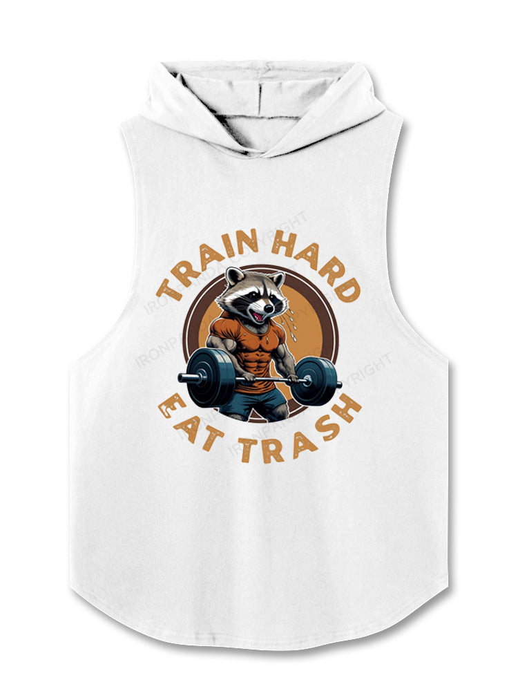 Train hard eat trash raccoon weightlifting Hooded Tank