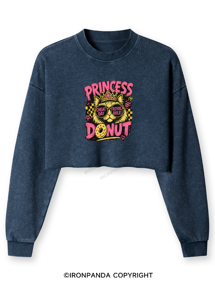 PRINCESS DONUT CHEAT DAT ROYAL RULE Washed Long-Sleeve Crop Top